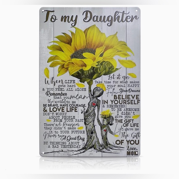 Vintage Tin Metal Sunflower Poster Art “To My Daughter” - 8x12 Inch NIP - Picture 1 of 11